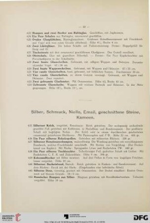 Silber, Schmuck, Niello, Email, geschnittene Steine, Kameen (Nr. 635-703)
