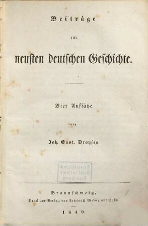 Beiträge zur neuesten deutschen Geschichte : vier Aufsätze