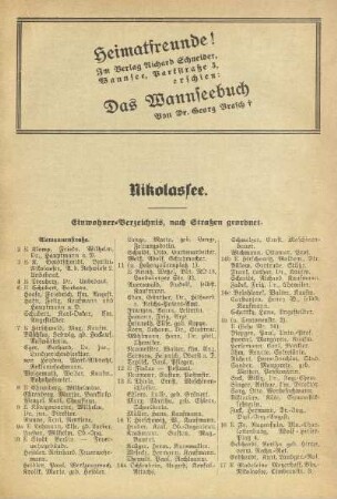 Einwohner-Verzeichnis, nach Straßen geordnet