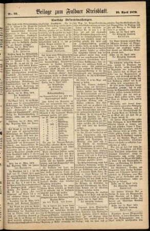 Zweite Ausgabe vom Samstag, den 19. April 1879.