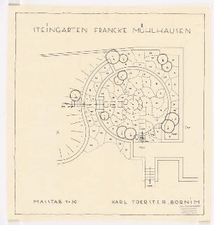 Garten Herbert Franke, Mühlhausen: Pflanzplan Steingarten 1:50