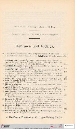 Hebraica und Judaica (Nr. 1 - 3826)