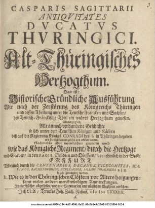 Casparis Sagittarii Antiquitates Ducatus Thuringici