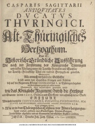 Casparis Sagittarii Antiquitates Ducatus Thuringici