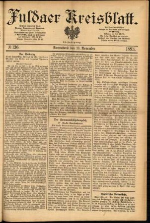 Erste Ausgabe vom Samstag, den 18. November 1893.