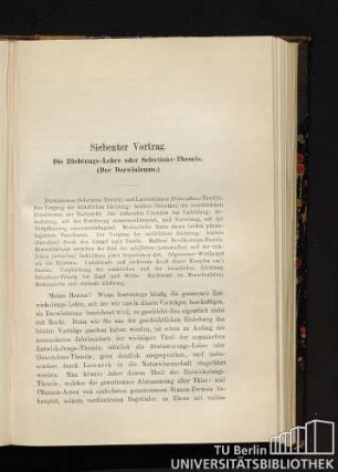 Siebenter Vortrag. Die Züchtungs-Lehre oder Selections-Theorie. (Der Darwinismus.)