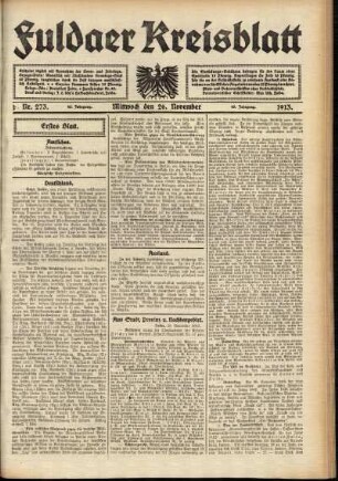Erste Ausgabe vom Mittwoch, den 26. November 1913.