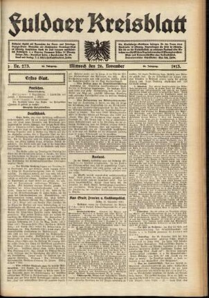 Erste Ausgabe vom Mittwoch, den 26. November 1913.