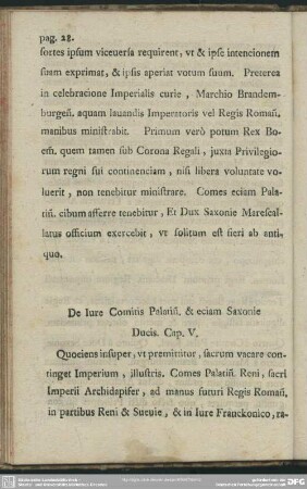 De Iure Comitis Palatin. & eciam Saxonie Ducis. Cap. V.
