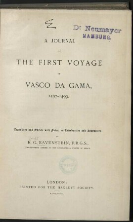 A journal of the first voyage of Vasco da Gama 1497 - 1499