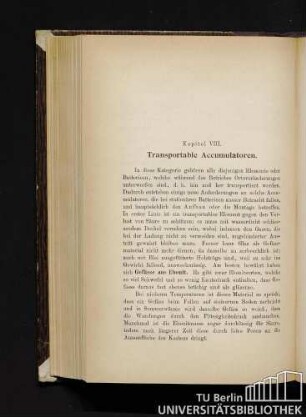 Kapitel VIII. Transportable Accumulatoren.