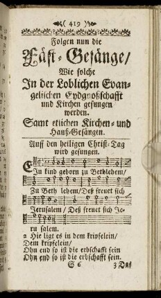 Folgen nun die Fäst-Gesänge / Wie solche In der Loblichen Evangelischen Eydgnoßschafft und Kirchen gesungen werden