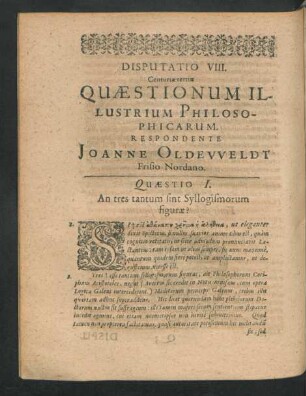 Disputatio VIII. ... Respondente Ioanne Oldeweldt