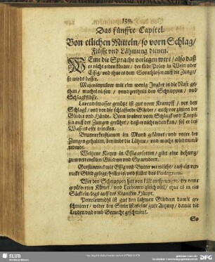 Das fünffte Capitel. Von etlichen Mitteln, so vorn Schlag, Flüsse und Lähmung dienen