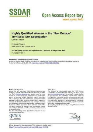 Highly Qualified Women in the ‘New Europe’: Territorial Sex Segregation