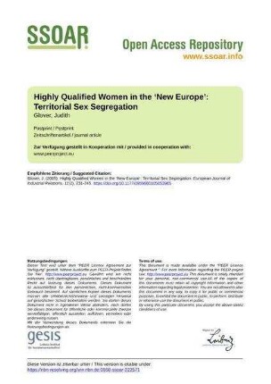 Highly Qualified Women in the ‘New Europe’: Territorial                Sex Segregation