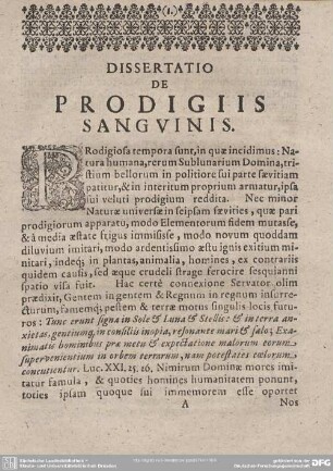 DISSERTATIO DE PRODIGIIS SANGUINIS.