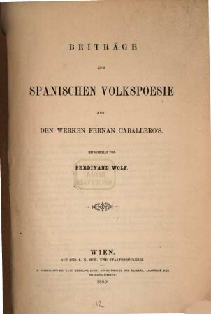 Beiträge zur spanischen Volkspoesie aus den Werken Fernan Caballero's