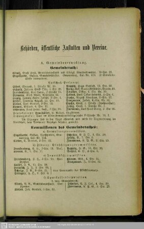 Behördenverzeichnis : Behörden, gemeinnützige Anstalten, Vereine