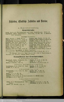 Behördenverzeichnis : Behörden, gemeinnützige Anstalten, Vereine