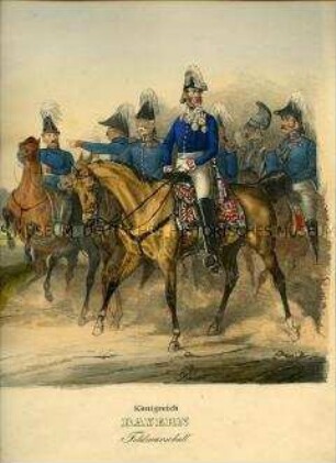 Uniformdarstellung, Feldmarschall zu Pferd, Königreich Bayern, 1835. Tafel 376 im Buch: Eckert/Monten: Das deutsche Bundesheer in charakteristischen Gruppen.