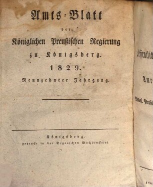 Amtsblatt der Preussischen Regierung zu Königsberg. 19. 1829