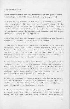 Durch Sprachstruktur bedingte Besonderheiten der grammatischen Terminologie im Französischen, besonders im Tempusbereich