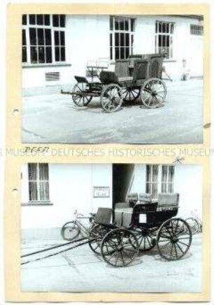 Bild-Dokumentation aus 17 Tafeln mit aufgeklebten Fotos von Kutschen (Recherche-Material für DEFA-Filme)