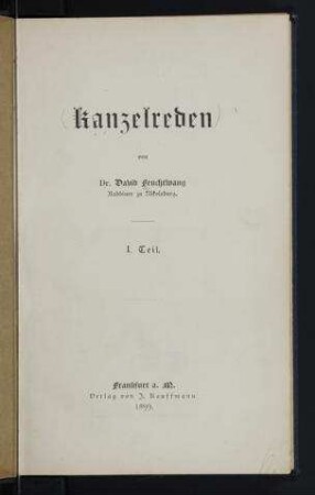 Kanzelreden / von David Feuchtwang