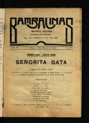 Señorita Gata : comedia en tres actos