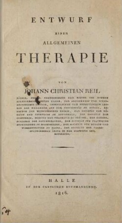Entwurf einer allgemeinen Therapie