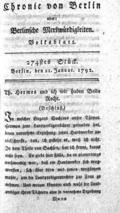 274stes Stück, Berlin, den 21. Januar. 1792
