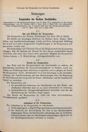 Satzungen der Korporation der Berliner Buchhändler