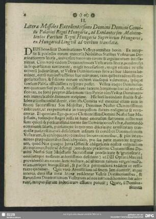 II. Literae responsoriae Domini Comitis Palatini Regni Hungariae, ad dictos Exulantes datae 17. Iunii 1681
