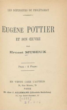 Eugène Pottier et son oeuvre