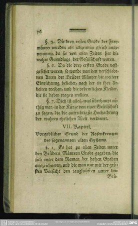VII. Kapitel. Vorgeblicher Grund der Rosenkreutzer des sogenannten alten Systems