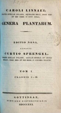 Caroli Linnaei Genera Plantarum. 1, Classis 1 - 13