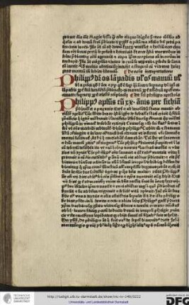 De nominis interpretatione. Philippus dicitur os lampadis vel os manuum vel dicitur a pilos quod est amor et yper quod est super quasi amator supernorum.