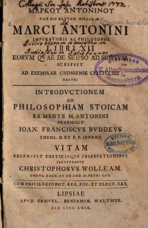 Marku Antoninu Tōn Eis Heauton Biblia 12. : = Marci Antonini Imperatoris Ac Philosophi Libri XII Eorvm Qvae De Se Ipso Ad Se Ipsvm Scripsit