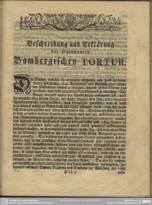 Beschreibung und Erklärung der sogenannten Bambergischen Tortur