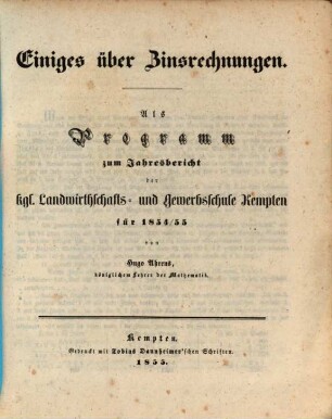 Einiges über Zinsrechnungen