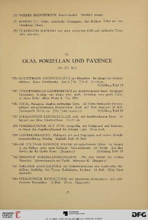 IV. Glas, Porzellan und Fayence (Nr. 234-264)