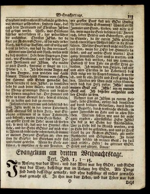 Evangelium am dritten Weihnachtstage. Text. Joh. 1, 1-15.