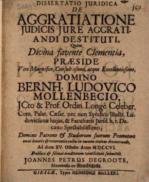 Diss. iur. de aggratiatione iudicis, iure aggratiandi destituti
