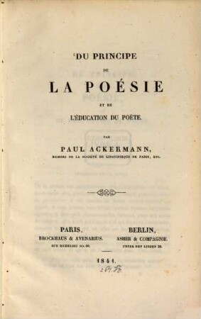 Du Principe de la poésie et de l'éducation du poète