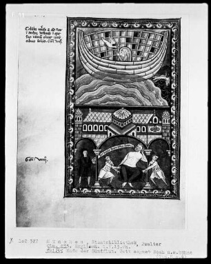 Psalterium mit Kalendarium — Bildseite mit zwei Miniaturen, Folio 10verso
