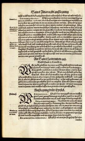 An Sanct Laurentzen tag. Epistel Pauli. ii. Corinth. iv.