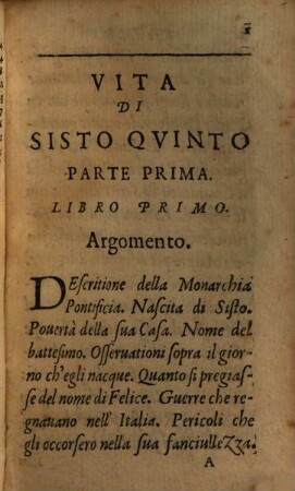 Vita Di Sisto V. Pontefice Romano. 1