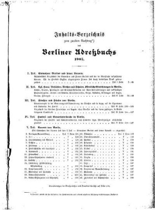Inhalts= Verzeichniß zum zweiten Nachtrag des Berliner Adreßbuchs 1905