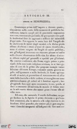 Articolo III. Luoghi di Beneficenza